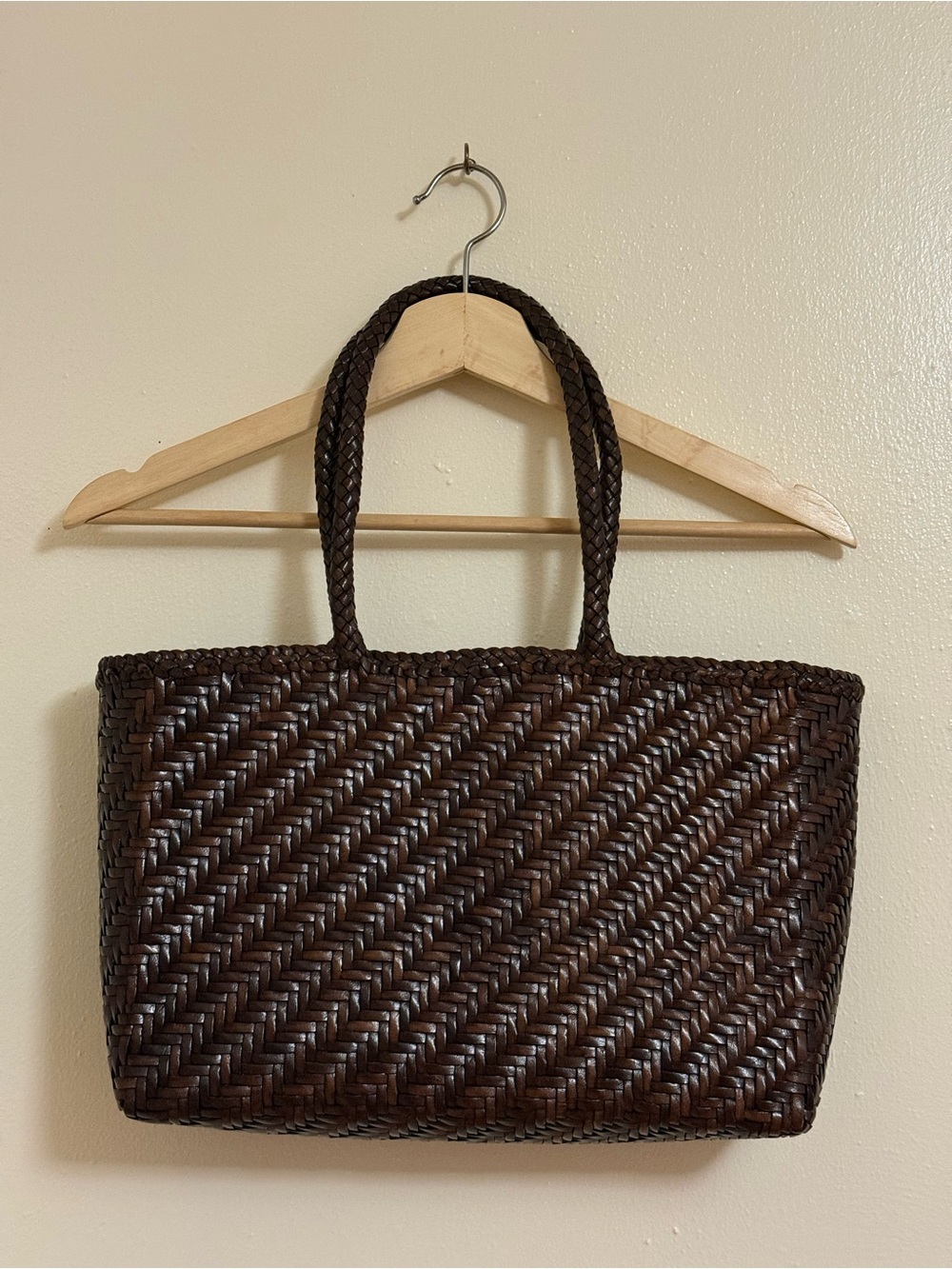 Dark Brown Woven Leather Tote